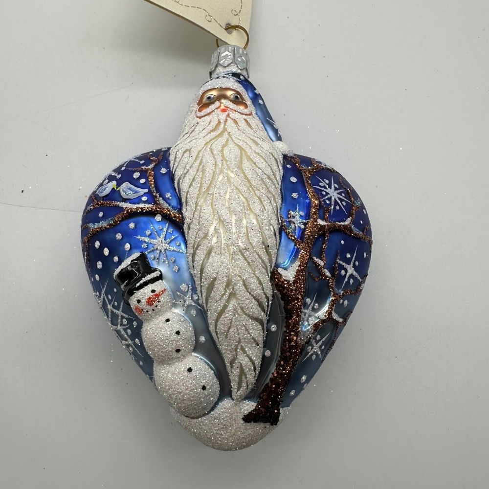 2003 Patricia Breen‎ True Love Santa 4.13" ornament Blue Snowflakes